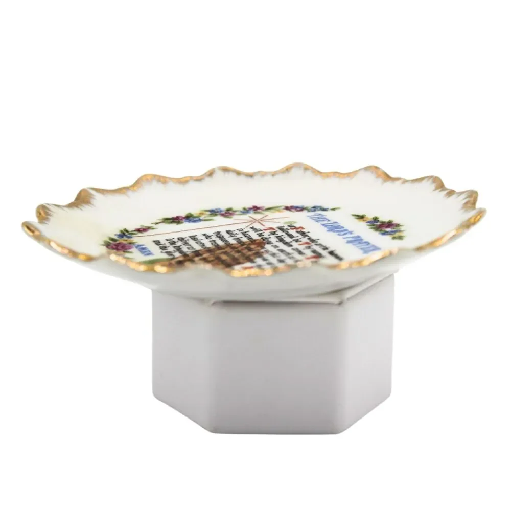 Vintage Porcelain Lord's Prayer Mini Plate from Japan Gold Trim Scallop Edge
